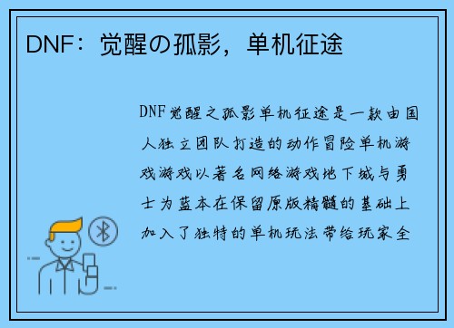 DNF：觉醒の孤影，单机征途